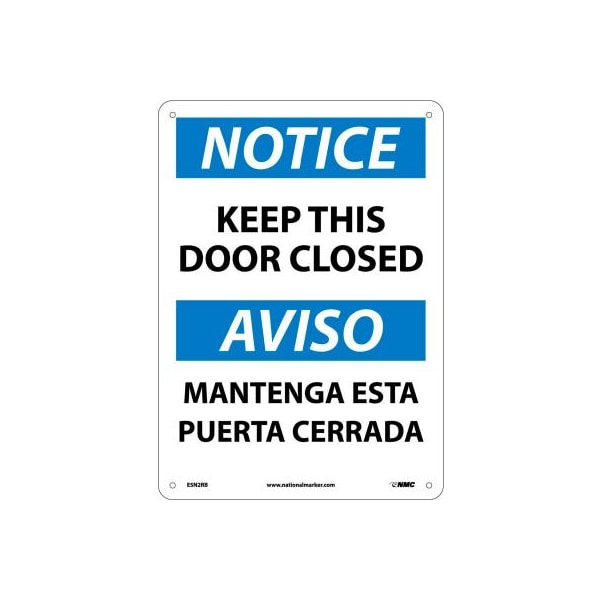 National Marker Co Bilingual Plastic Sign - Notice Keep This Door Closed ESN2RB - main